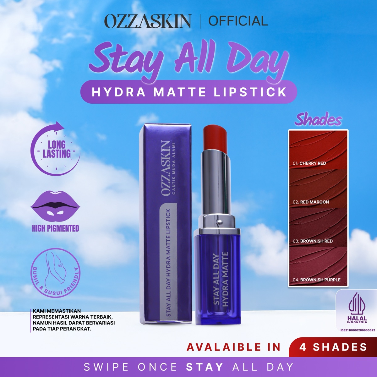Ozzaskin Stay All Day Glass Lock Lipstick dan Stay All Day Hydra Matte Lipstick foto 4